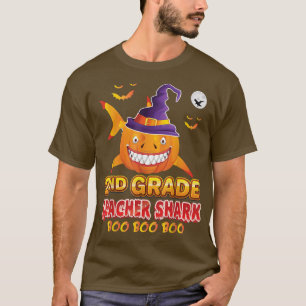 2nd Grade Teacher Shark Boo Pumpkin Halloween Seco T-Shirt