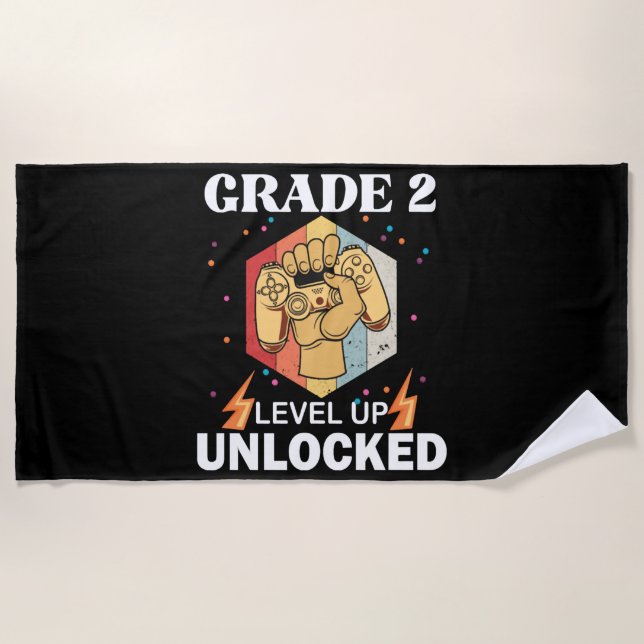 2nd Grade Unlocked Level Up Back To School First Beach Towel (Front)