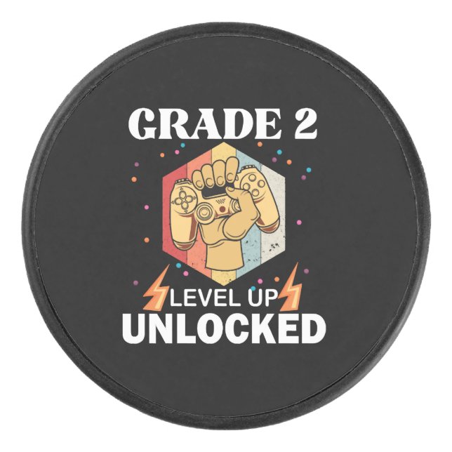 2nd Grade Unlocked Level Up Back To School First Hockey Puck (Front)