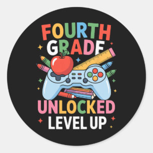 2nd Grade Unlocked Level Up Gamer Kids Boys Ck To  Classic Round Sticker
