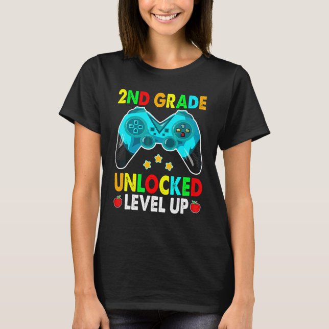 2nd Grade Unlocked Level Up With Game Controller F T-Shirt (Front)