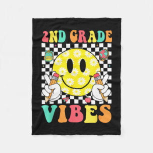 2nd grade vibes retro smile face teacher kids back fleece blanket