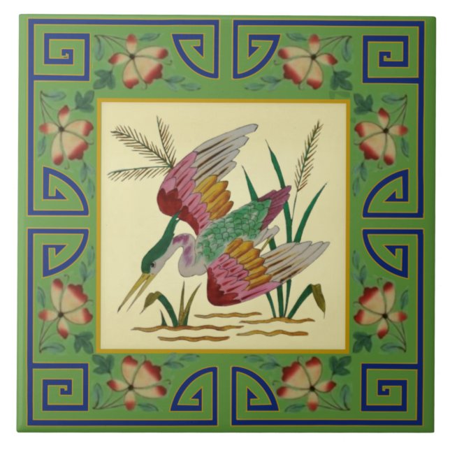 2nd of Pair Minton Jade Asian Aesthetic Bird Repro Tile (Front)