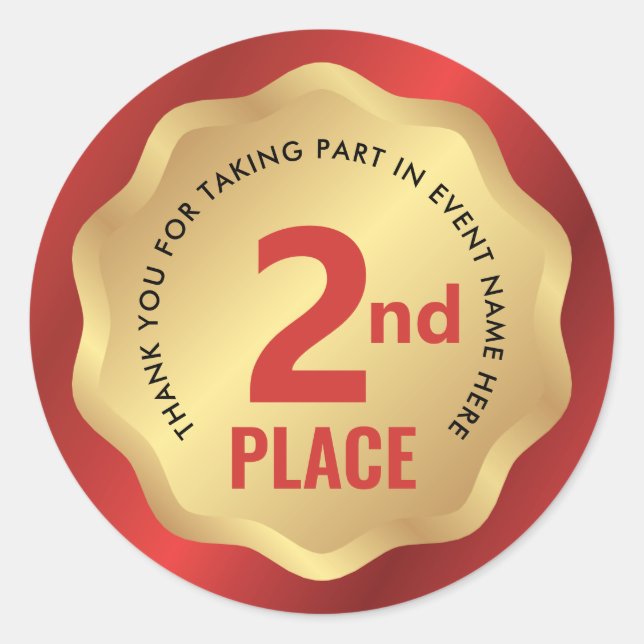 2nd Place Event Medal Competition Sticker Red Gold (Front)