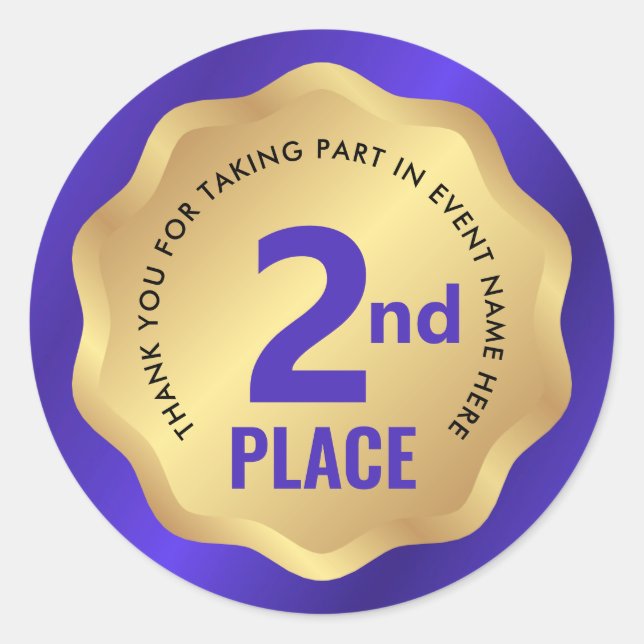 2nd Place Medal Competition Sticker Blue & Gold (Front)