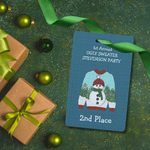 2nd Place Snowman Ugly Sweater Party Winner Badge ID Badge