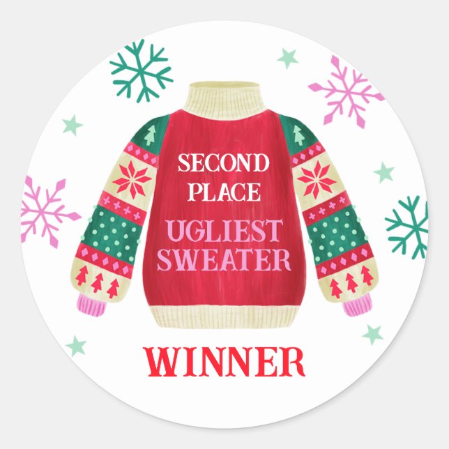 2nd Place Ugly Sweater Contest Prize Winner Classic Round Sticker (Front)