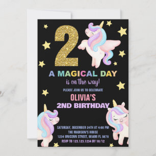 2nd Rainbow Unicorn Birthday Invitations Fly