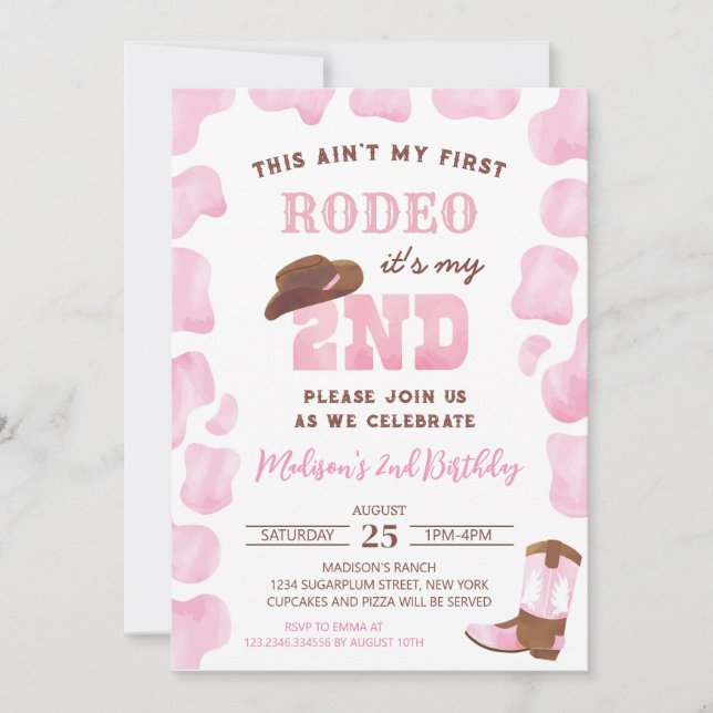 2nd Rodeo Cowgirl Second Birthday Invitations (Front)