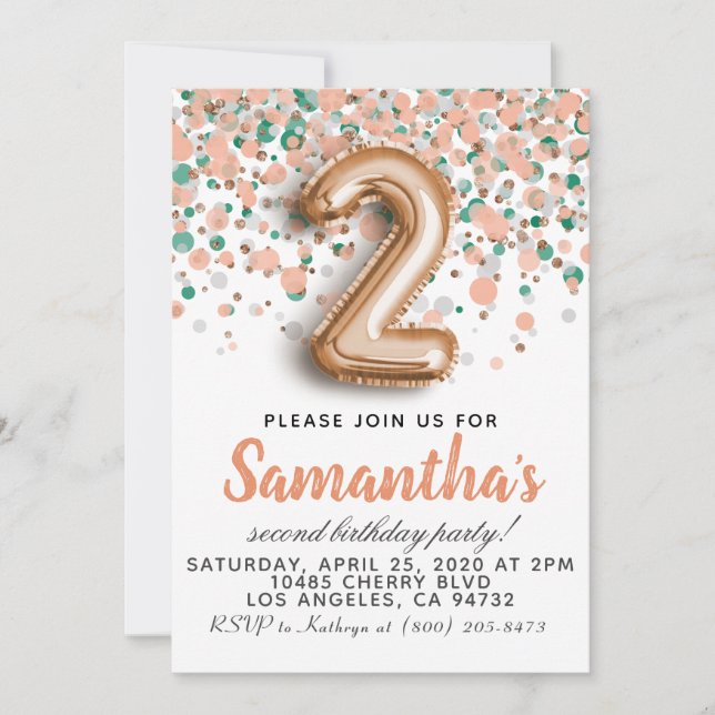 2nd Rose Gold Birthday Invitation (Front)