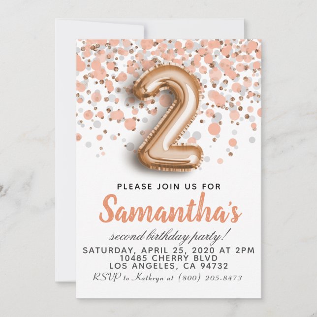 2nd Rose Gold Birthday Invitation (Front)