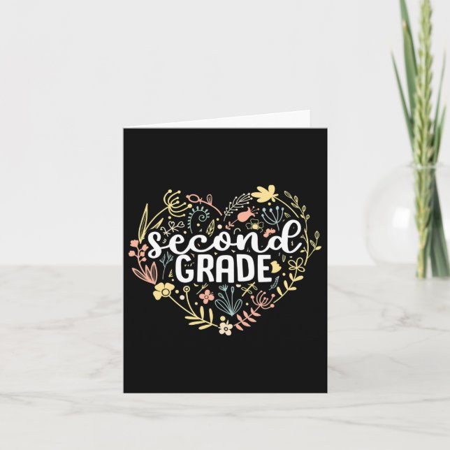 2nd Second Grade Floral Heart Back To School Teach Card (Front)