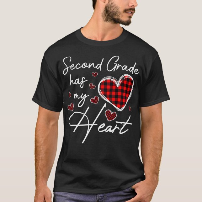 2nd Second Grade Has My Heart Plaid Teacher Valent T-Shirt (Front)