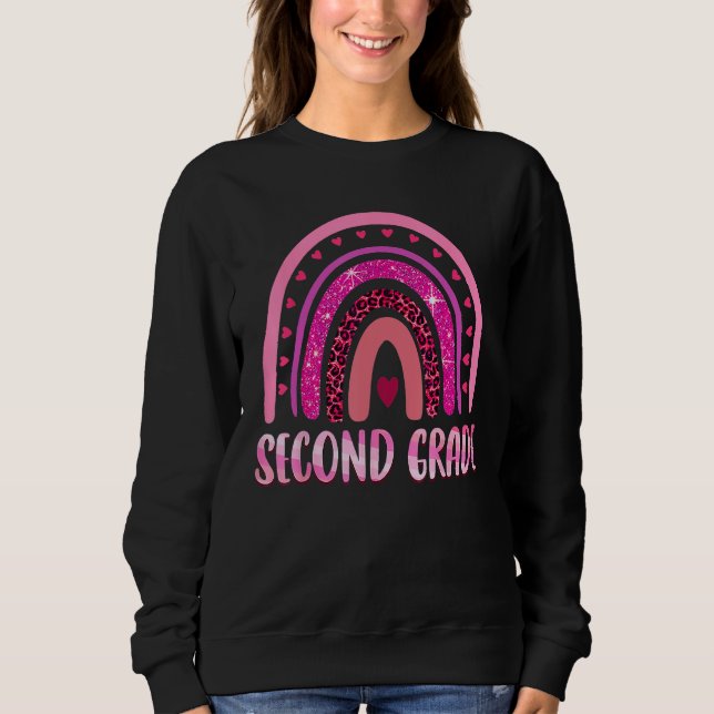 2nd Second Grade Leoprad Rainbow Back To School Te Sweatshirt (Front)