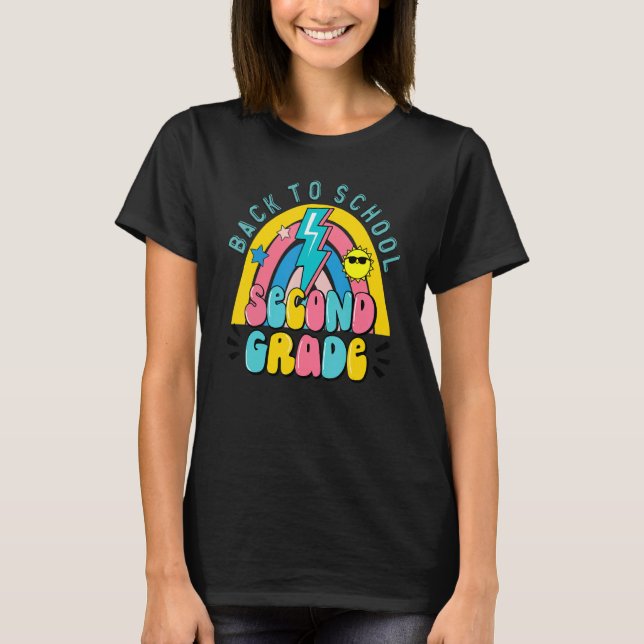 2nd Second Grade Rainbow Back To School Teacher Bo T-Shirt (Front)
