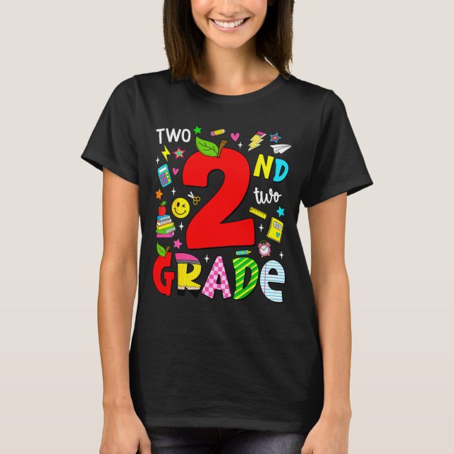 2nd second grade retro colourful back to school T-Shirt (Front)