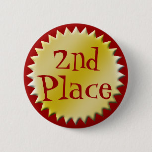 2nd Second Place Award Button, Customisable 6 Cm Round Badge