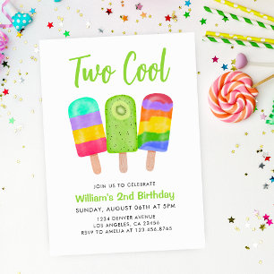 2nd Two Cool Sweet Colourful Ice Pops Boy Birthday Invitation
