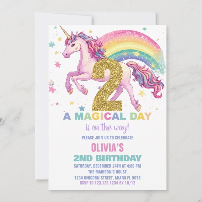 2nd Unicorn Birthday Invitations (Front)