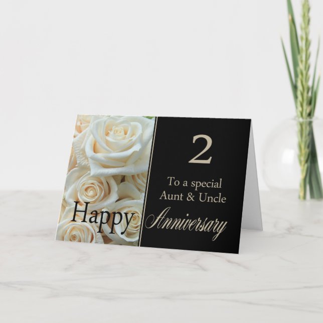 2nd Wedding Anniversary Aunt & Uncle  Pink roses Card (Front)