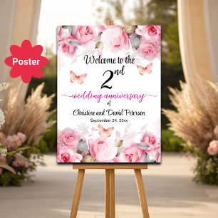 2nd Wedding Anniversary Blush Roses Welcome Poster