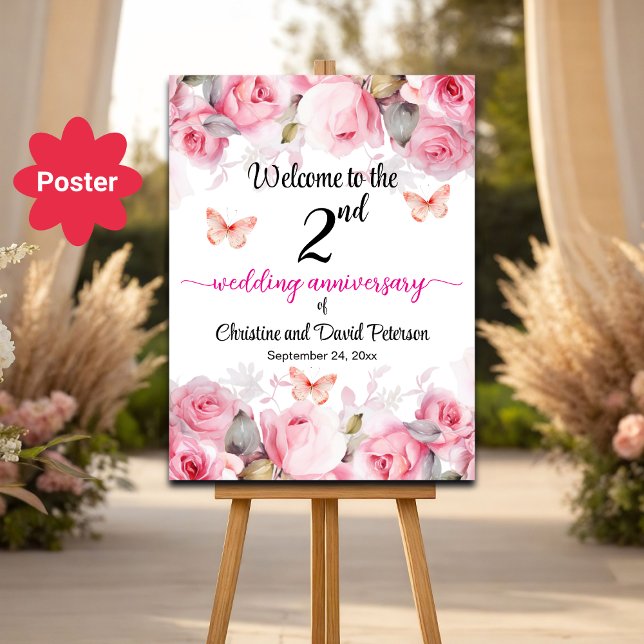2nd Wedding Anniversary Blush Roses Welcome Poster (Creator Uploaded)