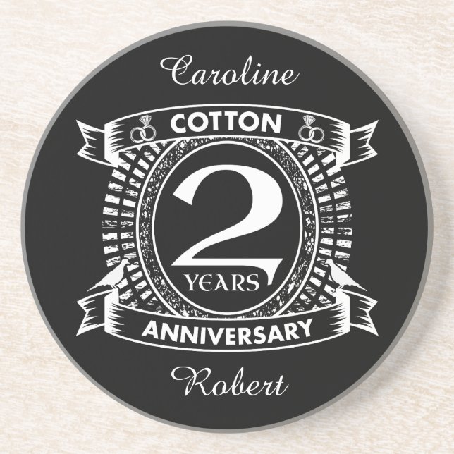 2nd wedding anniversary distressed crest coaster (Front)