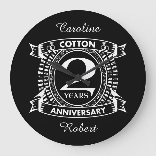 2nd wedding anniversary distressed crest large clock (Front)