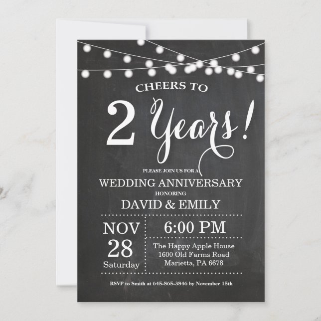 2nd Wedding Anniversary Invitation Chalkboard (Front)