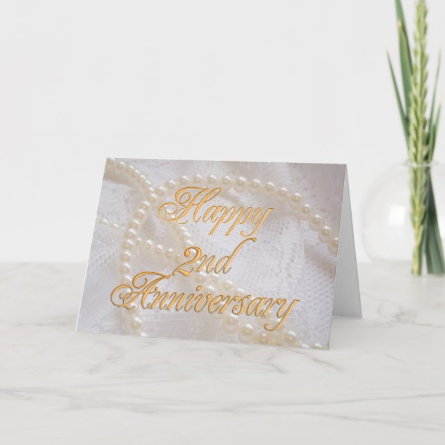 2nd wedding anniversary with lace and pearls card (Front)