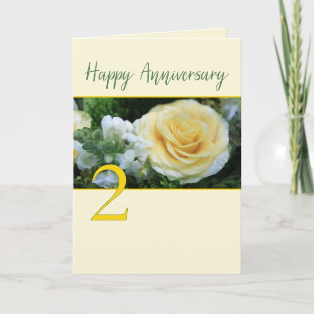 2nd Wedding Anniversary Yellow Rose Card (Front)