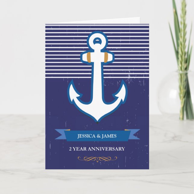 2nd Year Anchor Nautical Wedding Anniversary Card (Front)