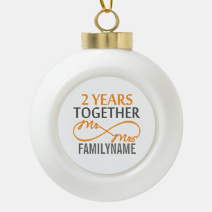 2nd Year Anniversary Infinity Gift Mr and Mrs Ceramic Ball Christmas Ornament