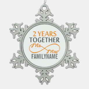 2nd Year Anniversary Infinity Gift Mr and Mrs Snowflake Pewter Christmas Ornament