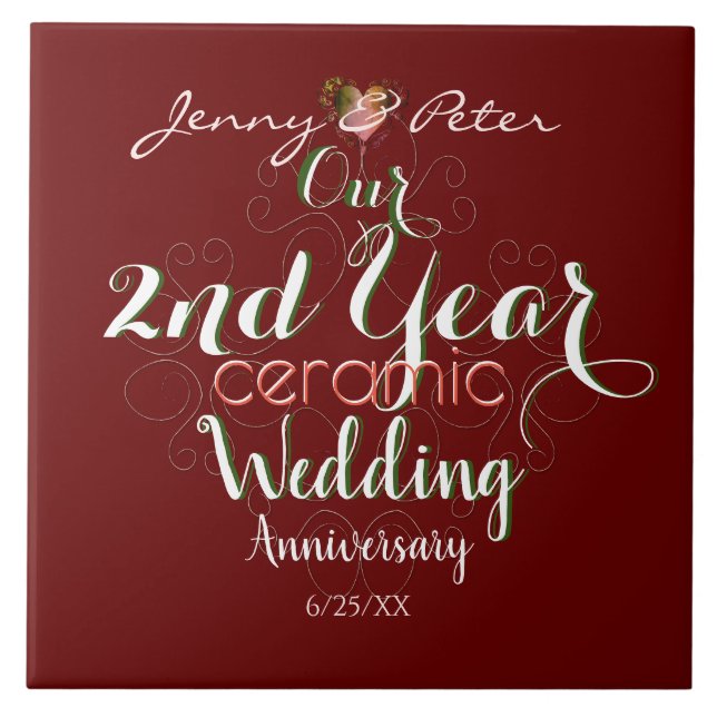 2nd Year Ceramic Wedding Anniversary Tile (Front)
