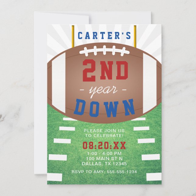 2nd Year Down Football Theme 2nd Birthday Invitation (Front)