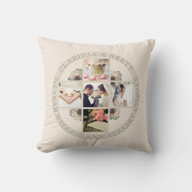 2nd Yr. Wedding Anniversary Cotton 5 Photos Cushion (Front)