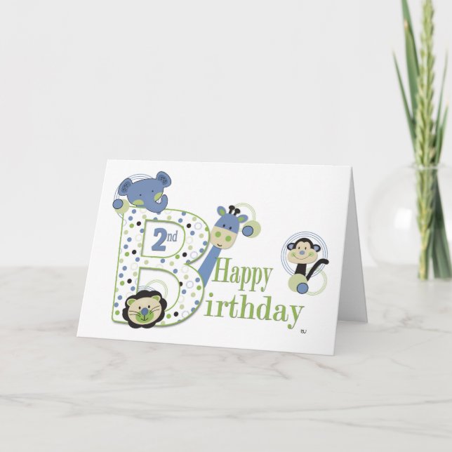 2st Birthday Boy Animal Card with Dots (Front)