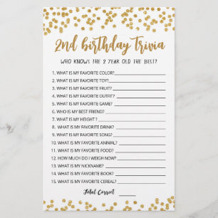 2st Birthday Trivia editable game