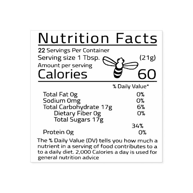 2x2” Editable Little Bee Honey Nutrition Facts Rubber Stamp (Imprint)