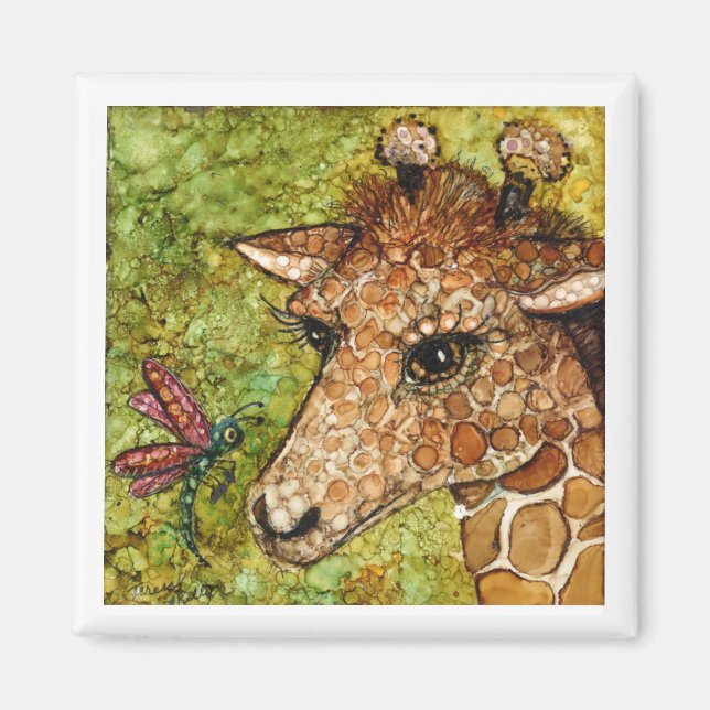 2x2 inch MAGNET BABY GIRAFFE & DRAGONFLY (Front)