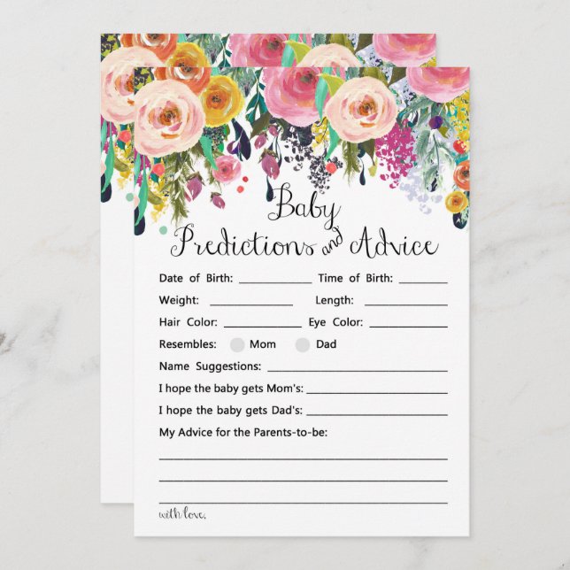 2x Games Flower Garden Baby Shower 5x7" Size Invitation (Front/Back)