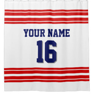 2X Stripes navy text Shower Curtain