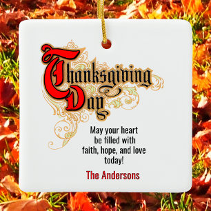 2xRed-Letter Words Thanksgiving Day Ceramic Ornament