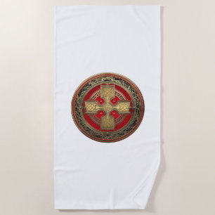 [300] Ancient Celtic Sacred Gold Knot Cross Beach Towel