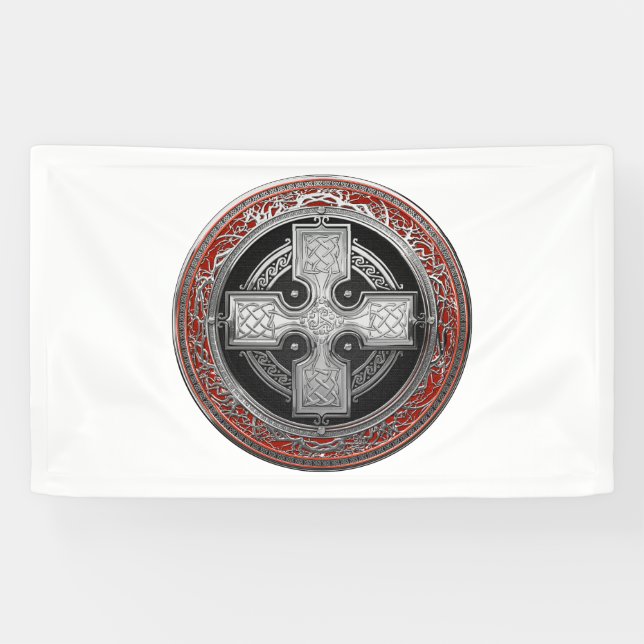 [300] Ancient Celtic Sacred Silver Knot Cross Banner (Horizontal)