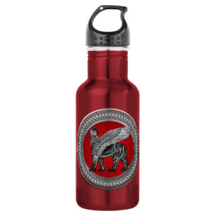 [300] Assyrian Winged Lion: Silver & Black Lamassu 532 Ml Water Bottle