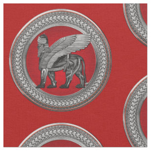 [300] Assyrian Winged Lion: Silver & Black Lamassu Fabric