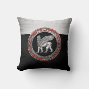 [300] Assyrian Winged Lion - Silver Lamassu Cushion