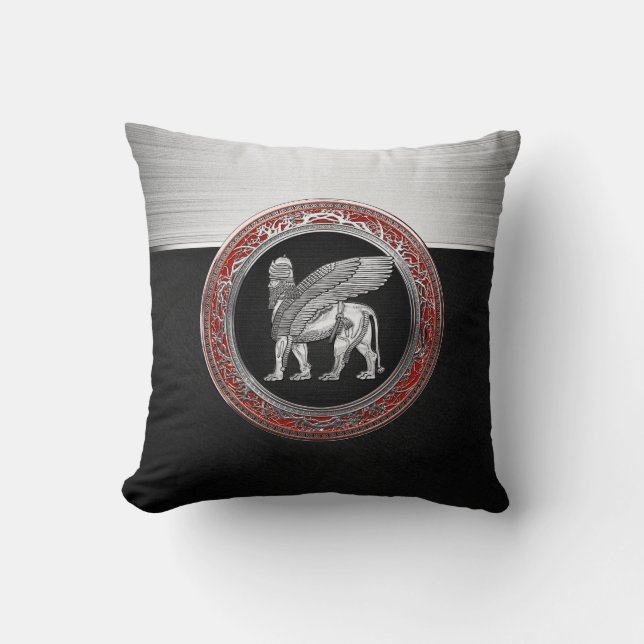 [300] Assyrian Winged Lion - Silver Lamassu Cushion (Front)